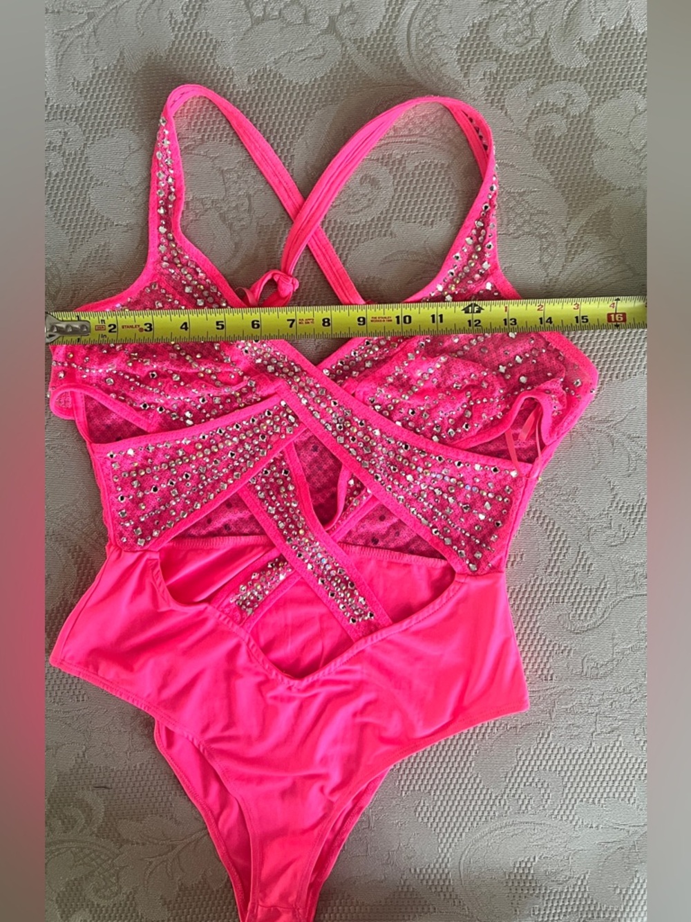 Hot Pink Rhinestone One-Piece Set - Picture 6 of 7